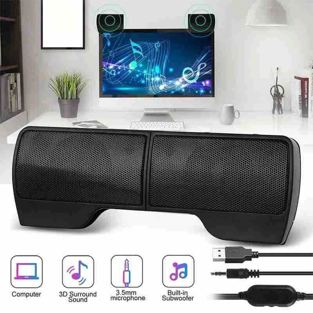 

1 Pair Clip-on USB Stereo Speakers Line 3 5mm Audio Music Player Soundbar Loudspeaker Laptop Notebook MP3 PC Computer