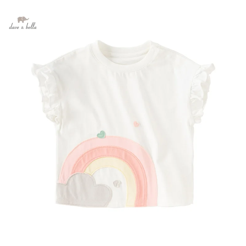 Dave Bella 2024 New Summer Girl\'s Baby T-Shirt Children Thin Top Cotton Short Sleeves Casual Fashion Sport Undershirt DB2240564