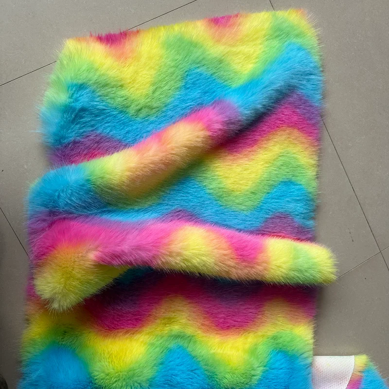 

Rainbow Colored Plush Fabric Handmade Toy Doll Background Decoration Fur Collar Shawl Clothing Fashion Material Cloth