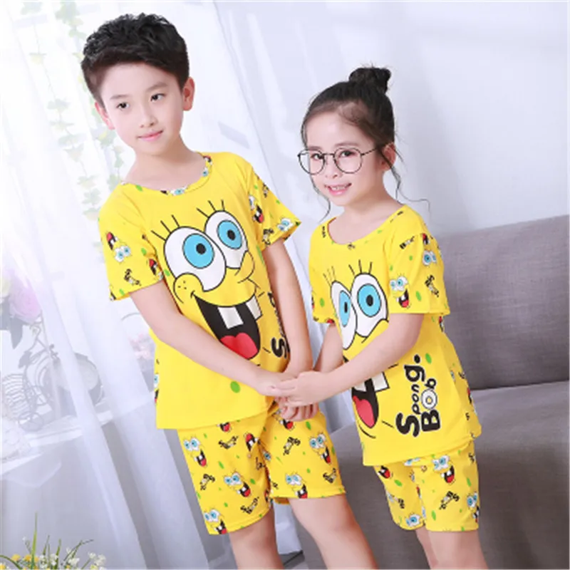 Cartoon Summer Short Sleeve Tops SpongeBob Cartoon Sets Boys Children Clothing Anime Summer  Cute Suit Sleepwear