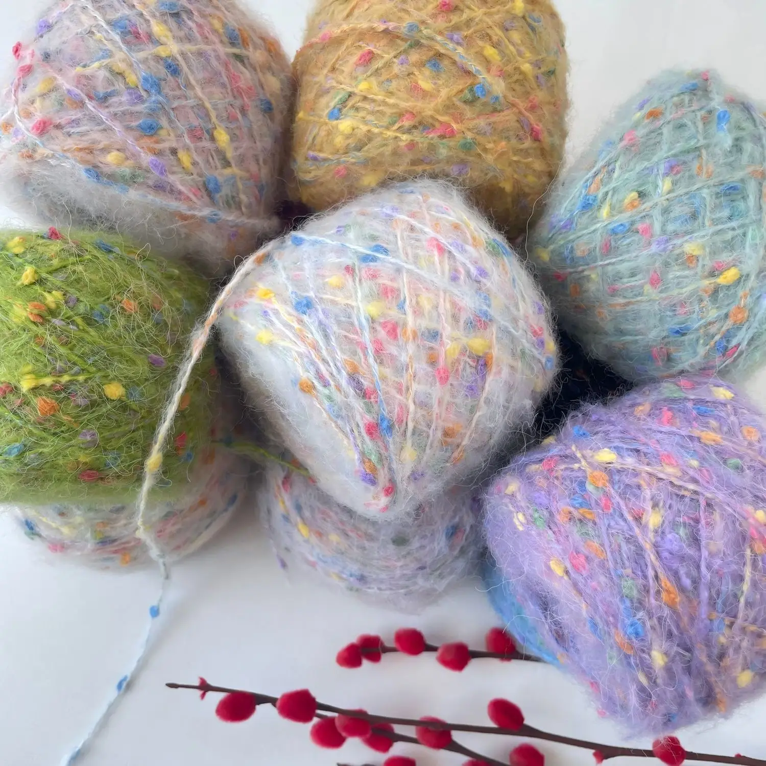 6PCS Total 300g Starry Rainbow Bobble Yarn for DIY Hand Knitting Hats Scarves Bags Hair Scrunchies and Kids Sweaters