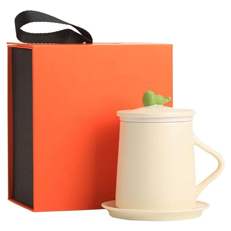 

Ceramic wooden handle mug, filtered tea with lid