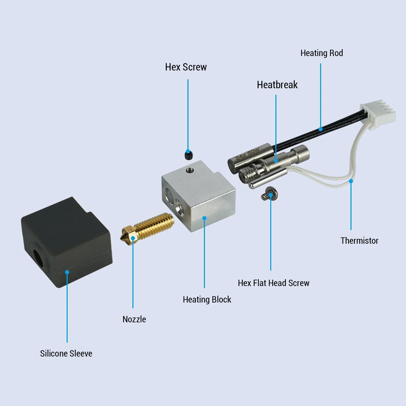 코브라 S1용 3D 프린터 익스트루더 핫엔드 키트, 경화강 노즐 핫엔드 (0.2mm, 0.4mm, 0.6mm, 0.8mm 노즐 포함), 실리콘 슬리브 2개