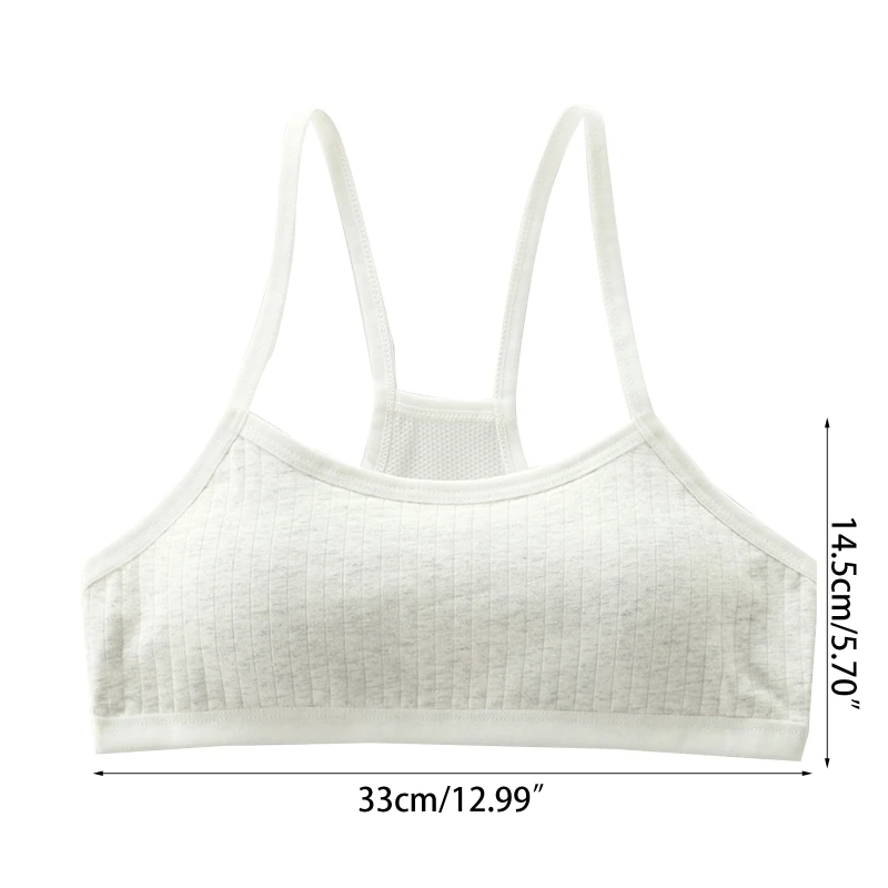 Teens Girls Cotton Training Bra Padded Racerback Ribbed Solid Color Bralette Mesh Back Spaghetti Strap Vest Underwear P31B