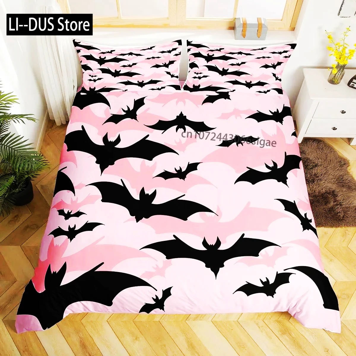 

Happy Halloween Bedding Set 3D Bat Printing 2-3 Piece Set (No Core) Suitable For Bedroom Duvet Cover Set Halloween Decor Gift