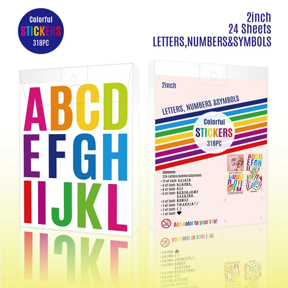 318Pcs 2inch Vinyl Letter & Numbers Stickers for Teens Students Large Stick on Alphabet for Bulletin Board Scrapbooking Mailbox