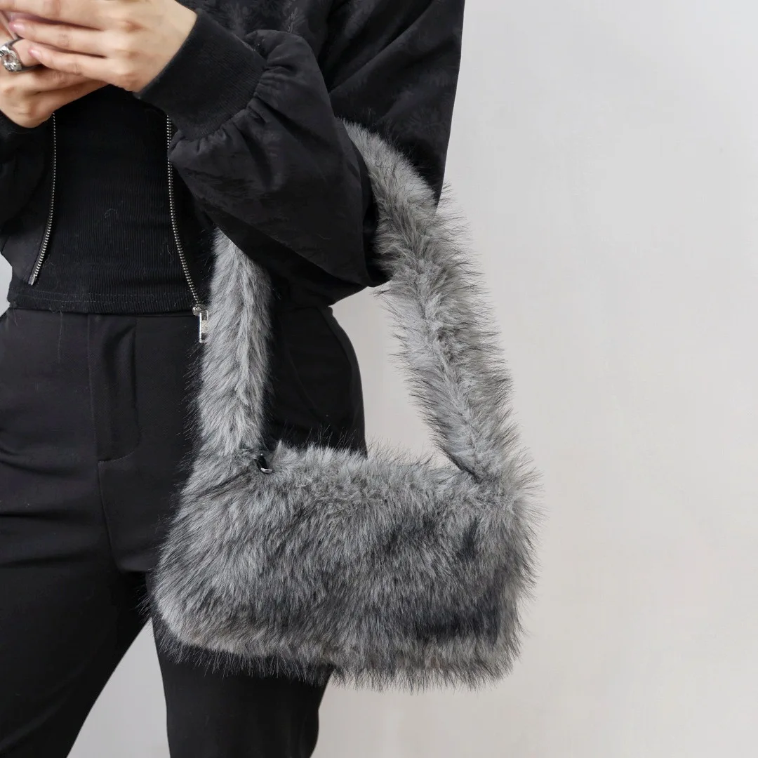 Herbst-Winter Plüsch-Handtasche Kleine Quadratische Schultertasche Kunstfell-Umhängetasche Accessoire – Detail 13