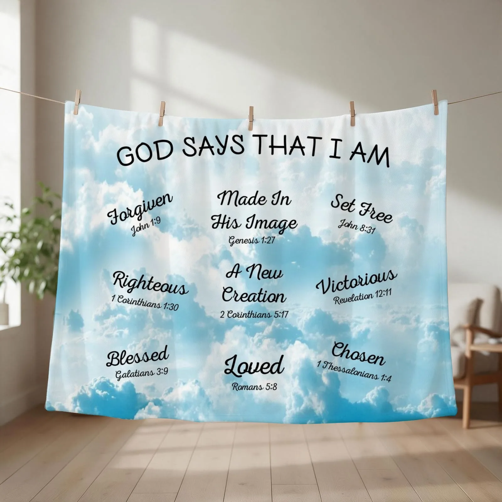 God Says That I Am | Inspirational Christian Bible Verses Throw Blanket couch cozy soft plush fuzzy picnic outdoor blanket