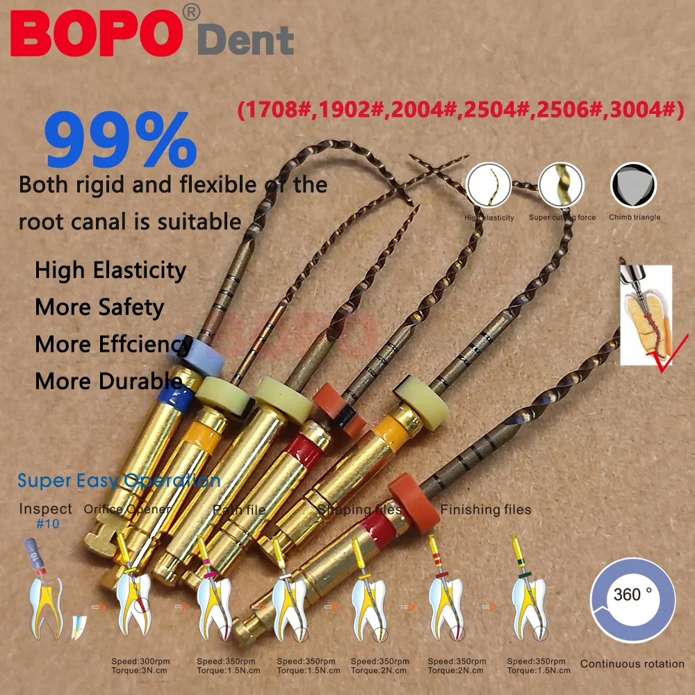 6pcs/Box Dental Heat Activated Gold Flexible Files Canal Root Treatment Rotary Golden File Dentist Tools Endodontic Files
