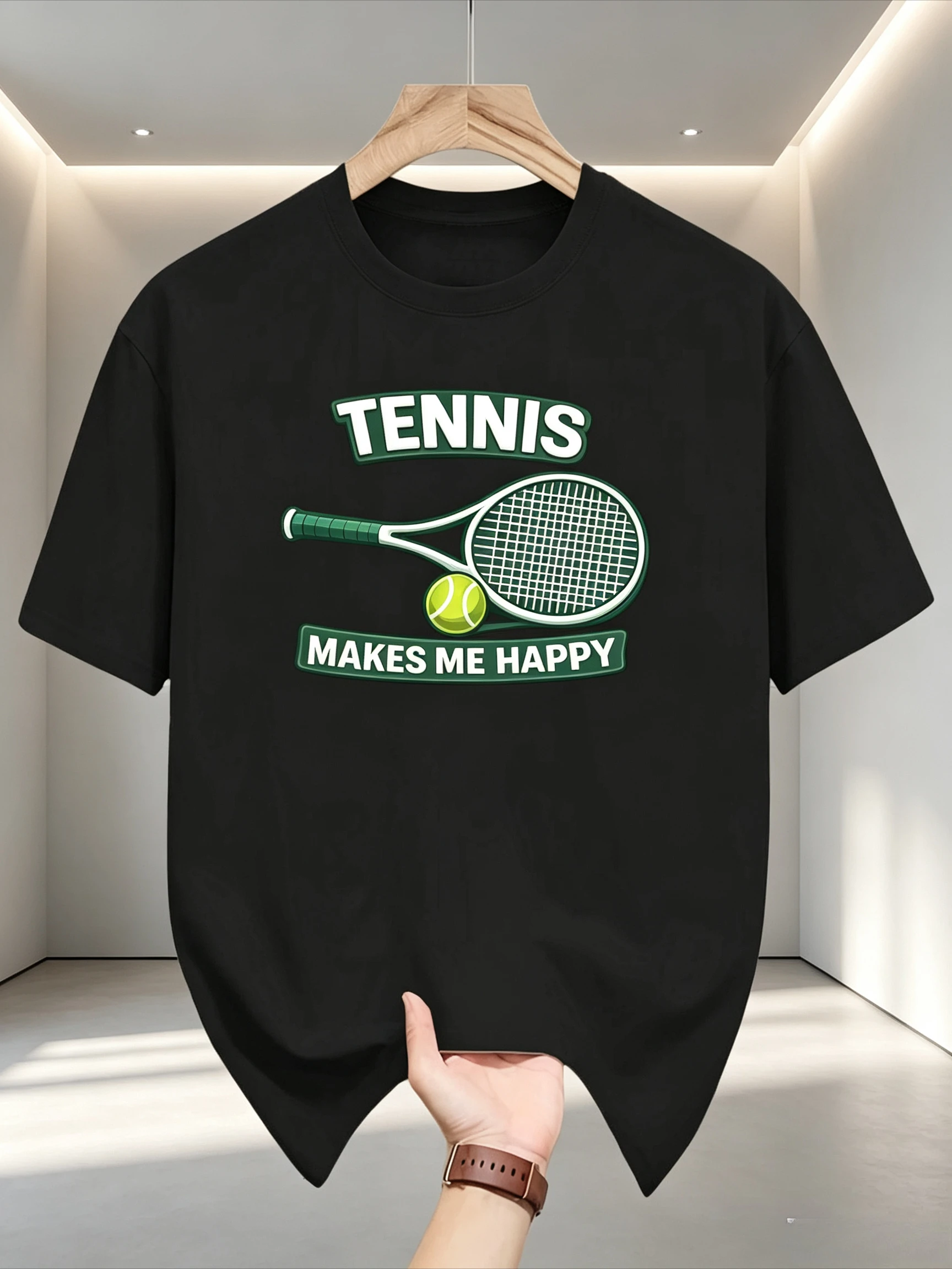 Mens Crew Neck T Shirt Tennis Racket Ball Letter Graphic Short Sleeve Casual Cotton Sports Daily Summer Streetwear Tees