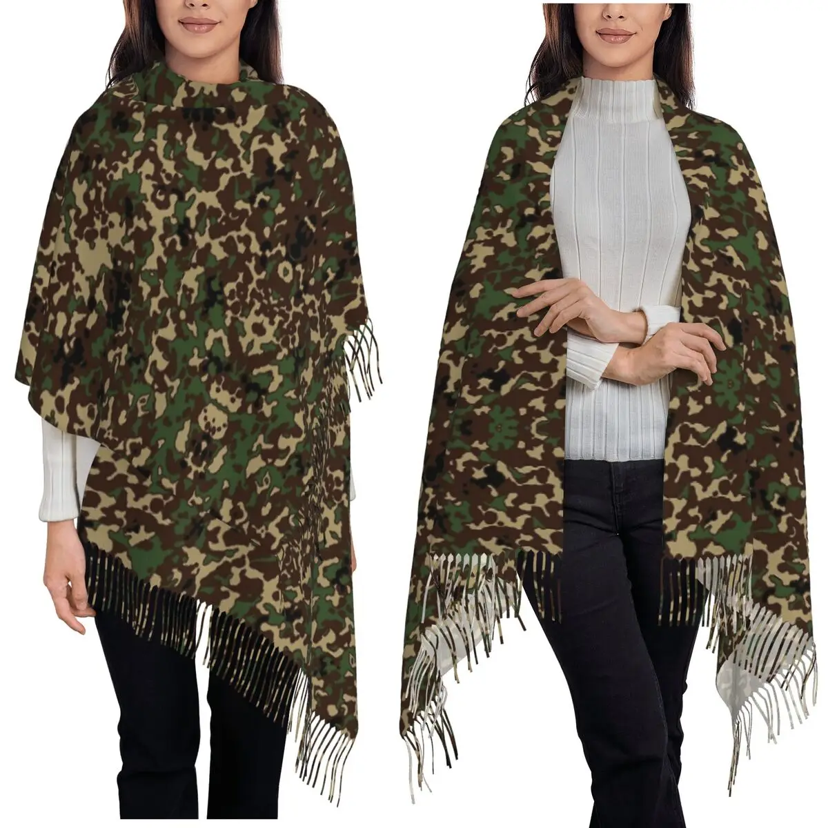 

Flecktarn камуфляжный шарф, шарфы с кисточками для женщин, мягкие теплые шали и накидки, большая осенне-зимняя шаль
