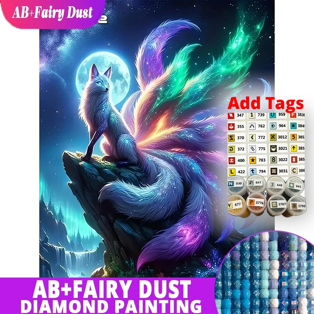 AB Fairy Dust-pintura de diamante 5D artesanal, imagen de Animal zorro, diamantes de imitación, mosaico de diamantes, Luna, adecuado para principiantes, decoración del hogar