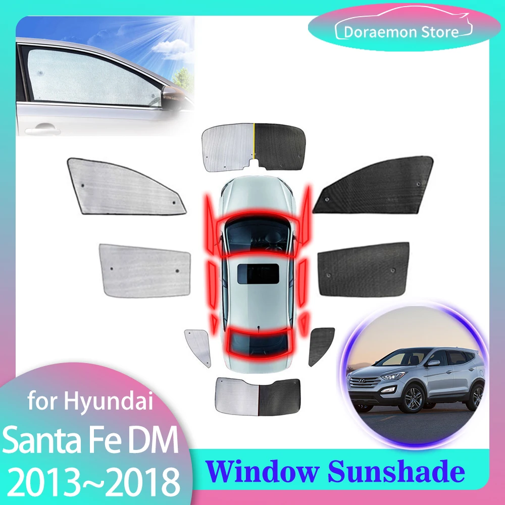 Full Covers Sunshades for Hyundai Santa Fe DM Sport 2013~2018 Car Sun Windshield Curtain Rear Side Windows Visor Mat Accessories