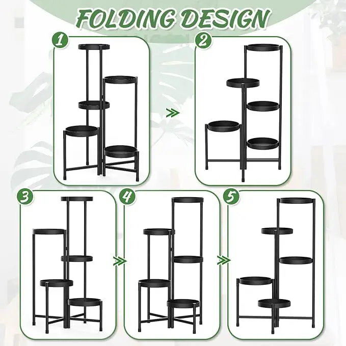 Iron Foldable Flower Stand Multi-Tier Corner Plant Stand Metal Planter Stand