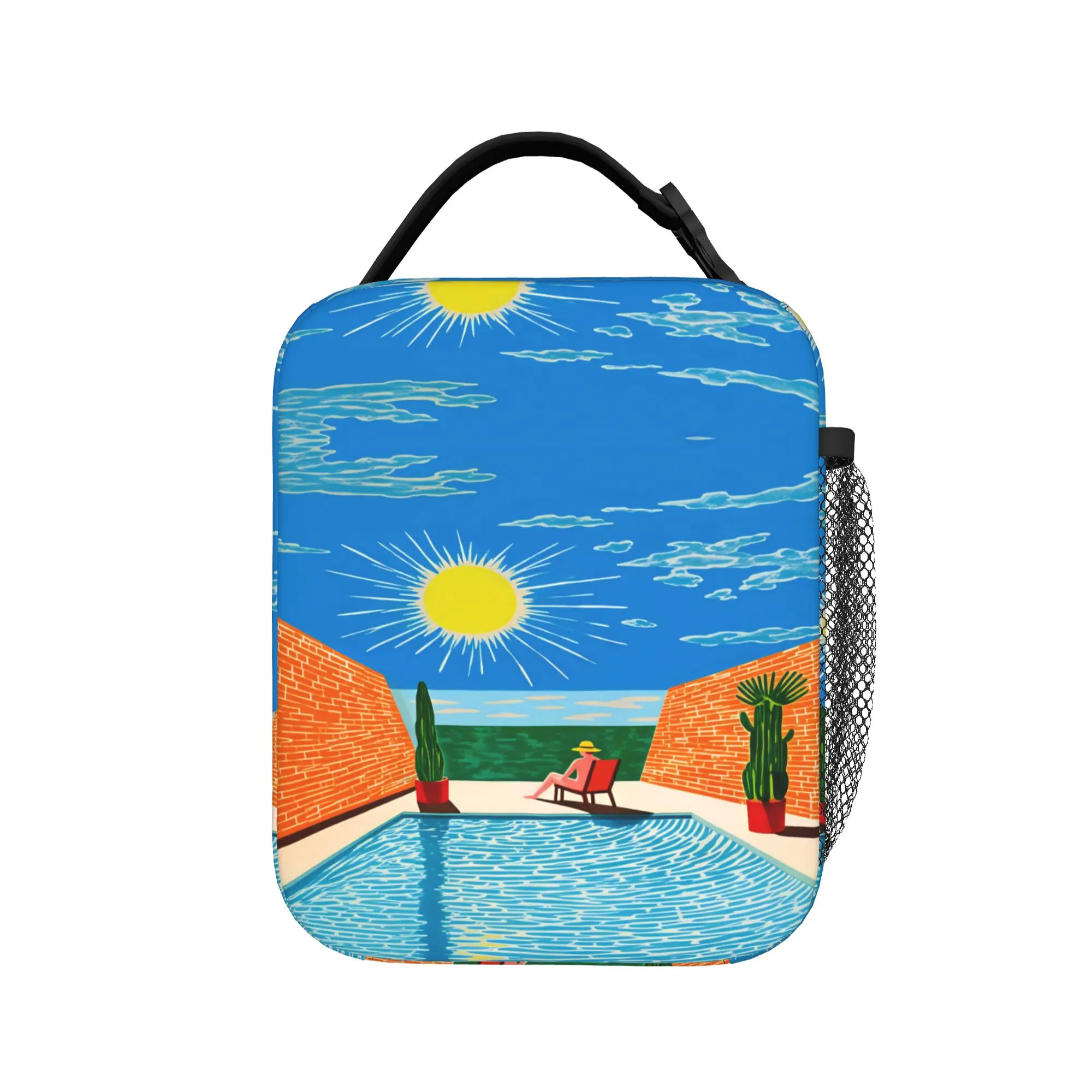David Hockney Vintage VL22 Poster Lunch Bag  Casual Lunch Box Picnic Portable Tote Food Bags For Child Oxford Print Cooler Bag