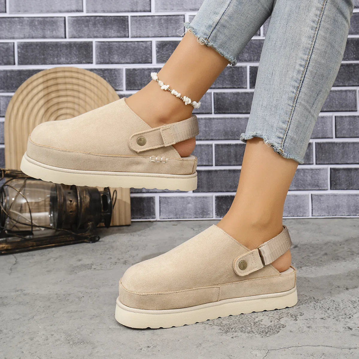 

Новые женские тапочки, европейская и американская модная универсальная бархатная сумка из воловьей кожи на толстой подошве, сумка на липучке, туфли на голову