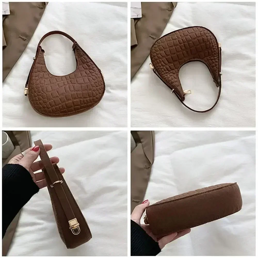 PPW4 Moda feminina pequena bolsa de embreagem retrô cor sólida couro PU ombro axilas bolsa hobos