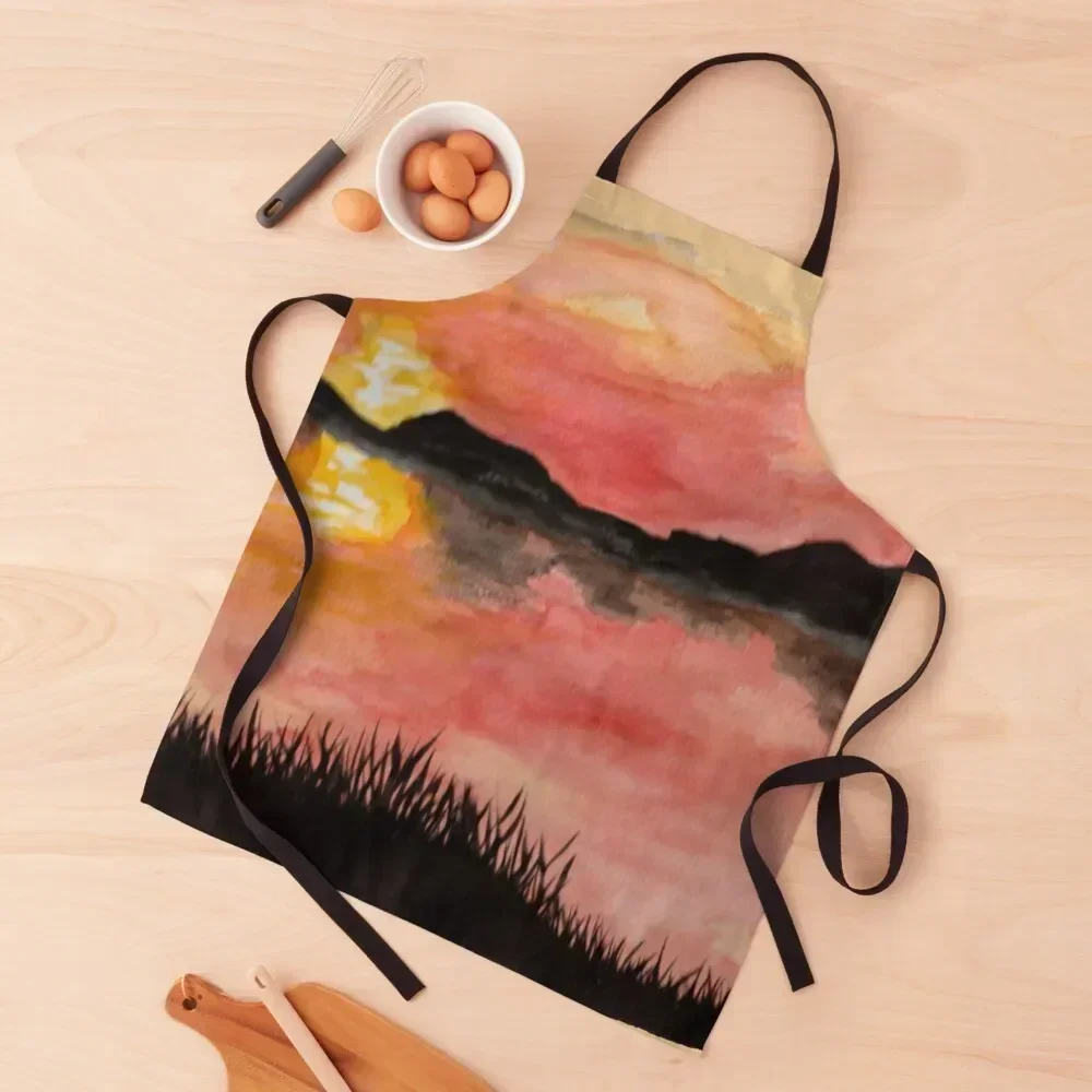 

Painted sunset watercolor/ink Apron Cooking Woman Kitchens painting professional hairdressing Apron