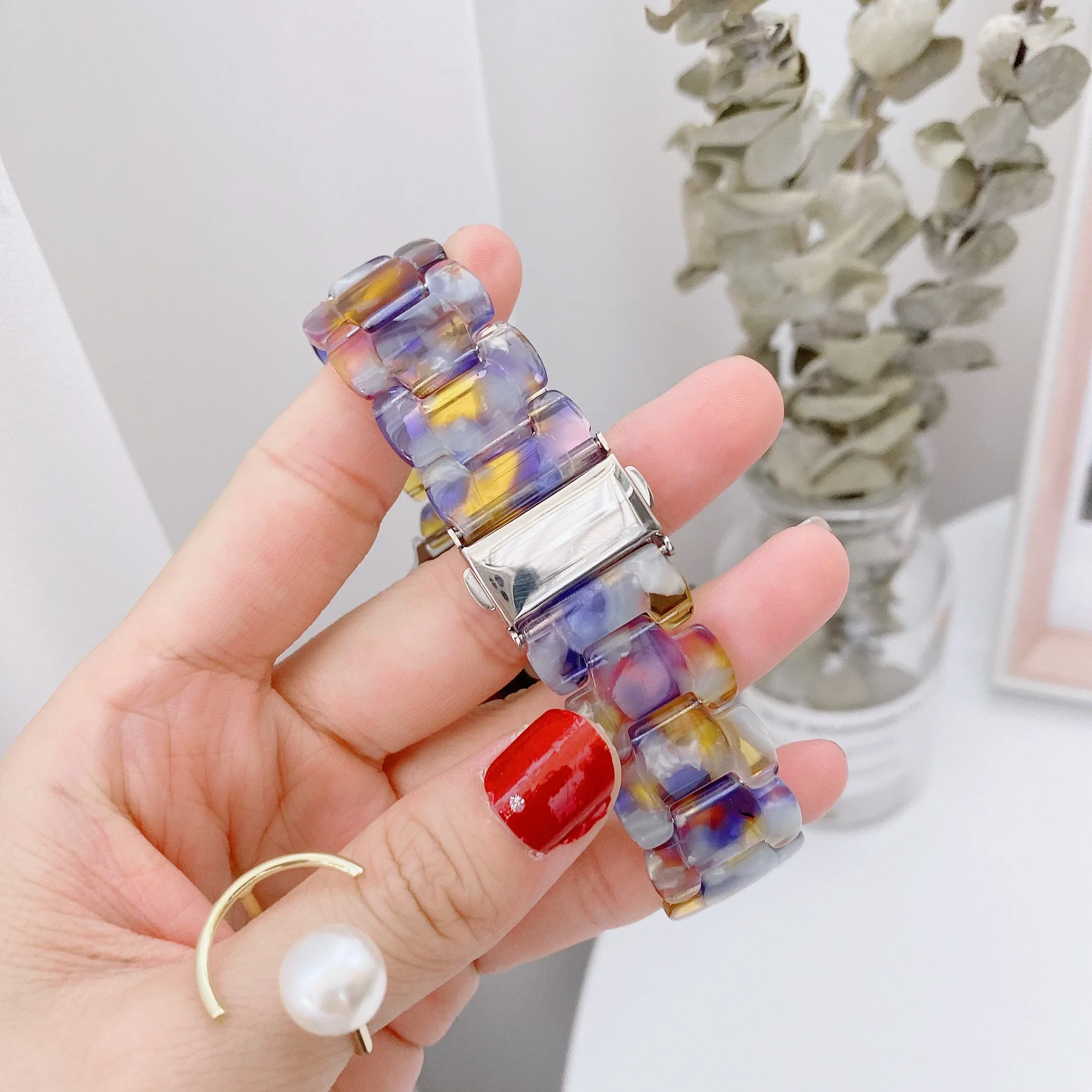 Resin strap for Apple Watch 10 9 8 7 6 5 4 SE 45mm 41mm 44mm 40mm 42mm 46mm colourful resin metal stainless steel Bracelet Belt