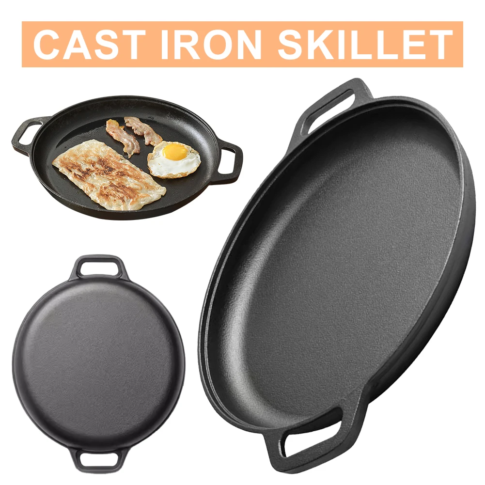 

Cast Iron Round Griddle For Crepes And Pizza Non-Stick Steak Pork Chicken Cooking Pot Kitchen Outdoor BBQ Grill Cookware Fry Pan