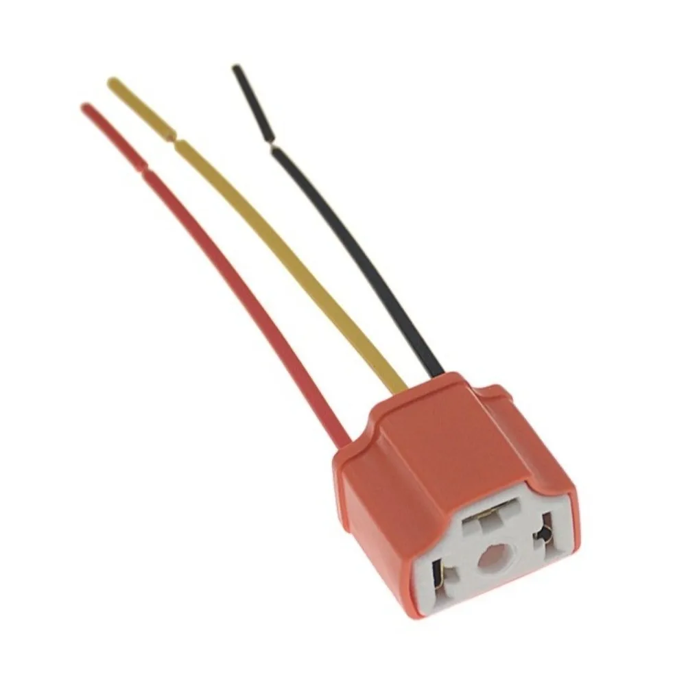 2Pcs Female Connector Headlight Connector Socket Ceramic 3-Pin H4 Bulb Socket High Temperature Resistant With Copper Wire