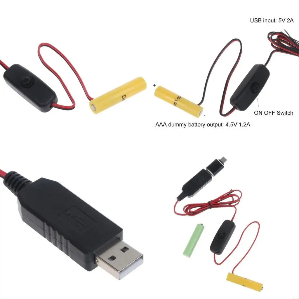 J78A AAA Battery Cable with Switch Type-C USB Power Supply Wire Cord to Replace for 3x 1.5V AAA Battery