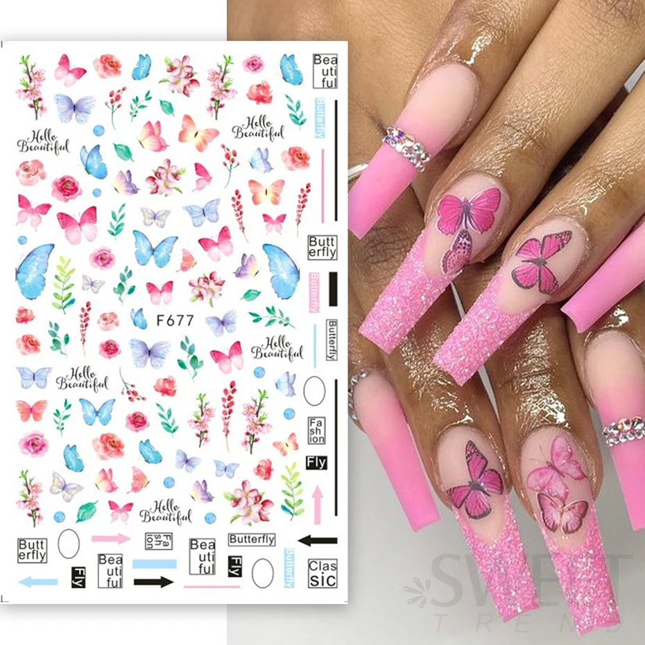 Bule Fairy Butterflies naklejki na paznokcie naklejki marzycielski projekt żywe holograficzne DIY Manicure Charms dekoracje okłady akcesoria JIF