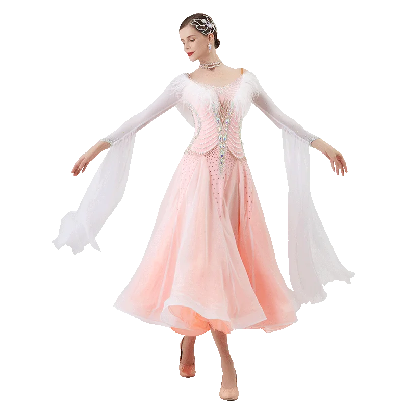 

B-2259 New Women Modern Dance Rhinestone Color Diversity Dress Ballroom National Standard Waltz Competition Performance