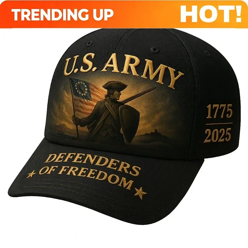 Customization Embroidered Baseball Cap Design For The U.S. Army, Celebrating Defenders Of Freedom From 1775 To 2025
