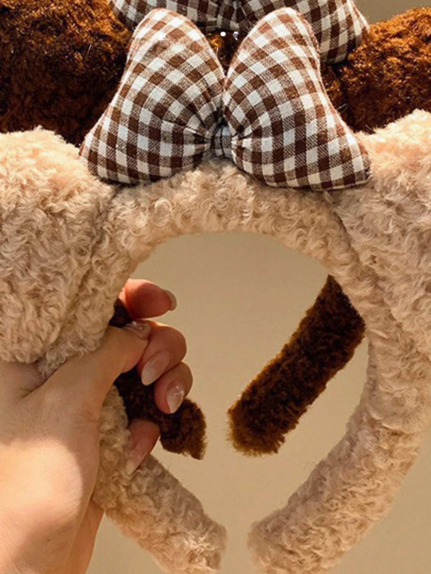 

Милая повязка для волос с ушками медведя, женская плюшевая повязка для волос с узлом, практичный повседневный корейский модный аксессуар для дома