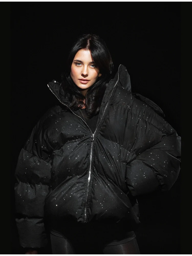 Chaqueta de algodón elegante a la moda con cremallera holgada informal versátil ropa de abrigo elegante tendencia de invierno ropa de calle clásica para mujer