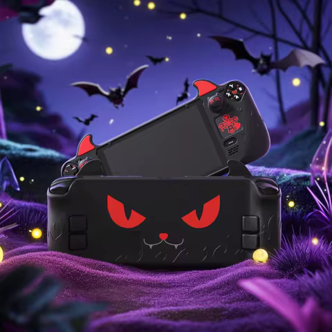 PlayVital Cute Demon Protective Case for Steam Deck LCD &amp; OLED, Kawaii Anti-Slip Protector - Black