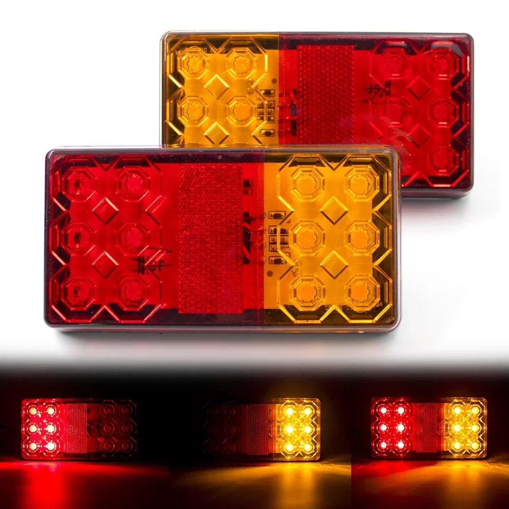 

2pcs Waterproof 12V 24V 12 LED Rear Tail Light Stop Warning Taillight Indicator Turn Signal Lamp Car Truck Trailer Caravan Boat