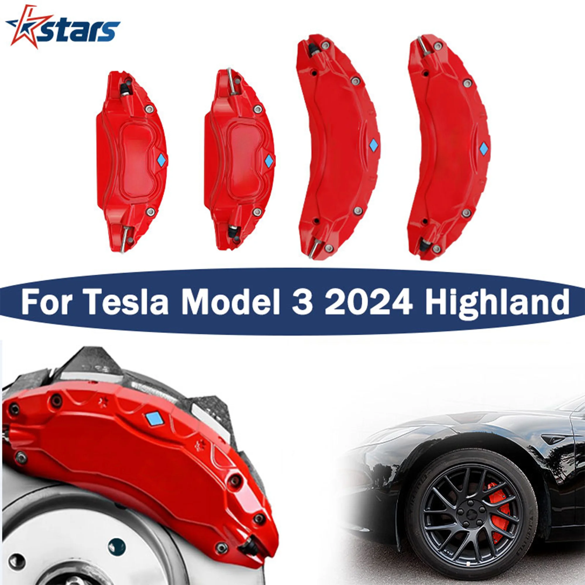 

4 шт. крышка тормозного суппорта для Tesla Model 3 Highland 2024, алюминиевый сплав, 12 цветов, 18 19 дюймов, с наклейками, автомобильные аксессуары, красный