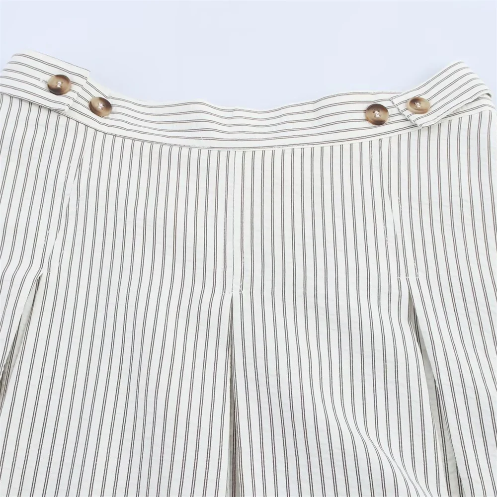 gonna slim fit a vita alta di media lunghezza a righe con decorazione a bottoni, nuova versione standard estiva da donna