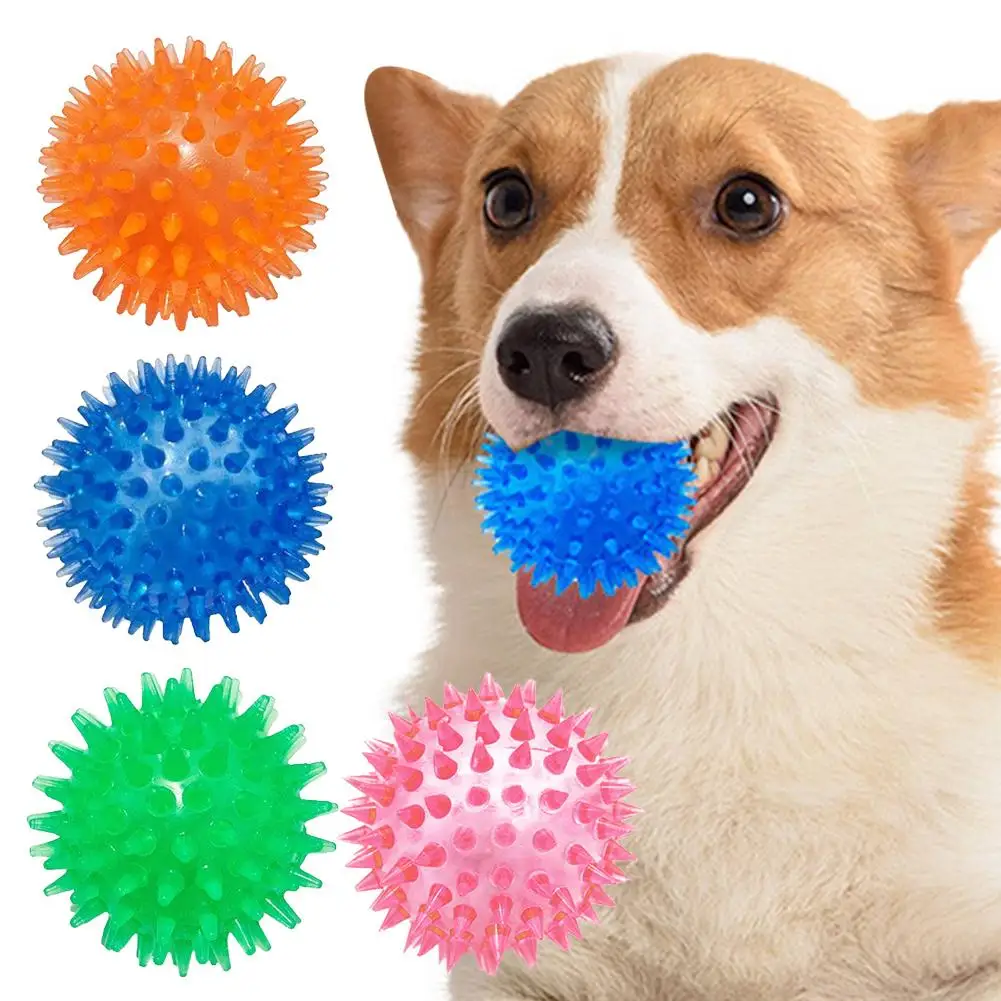 Haustier Hund Spielzeug Katze Welpen Sounding Spielzeug Polka Quietschende Zahn Reinigung Ball TPR Training Zähne Kauen Spielzeug Dorn Bälle Haustier Zubehör