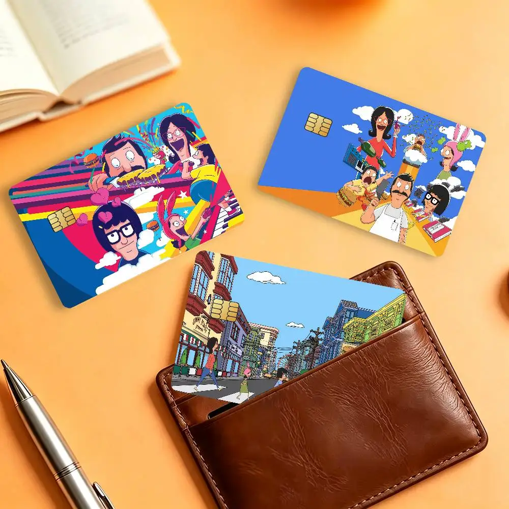 Cartoon Cute B-Bob B-Burgers Matte Card Stickers For Credit Cards Debit Cards And Transit Cards 4Pcs