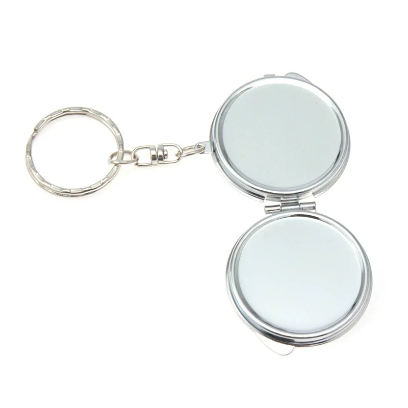 Small Foldable Cosmetic Mirror With Keychain Heat Transfer Print Sublimation Blank Key Chain Mini Metal Makeup Mirror