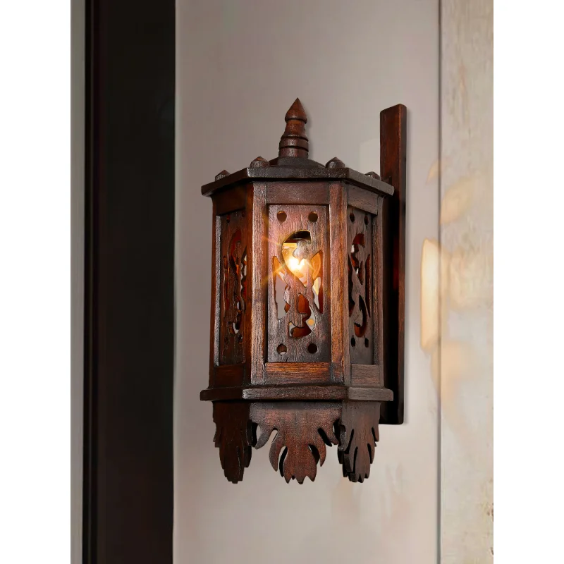 

Thai Southeast Asian wooden retro carved wall lamp nostalgic pendant lamp Thai style living room corridor decorative lamp