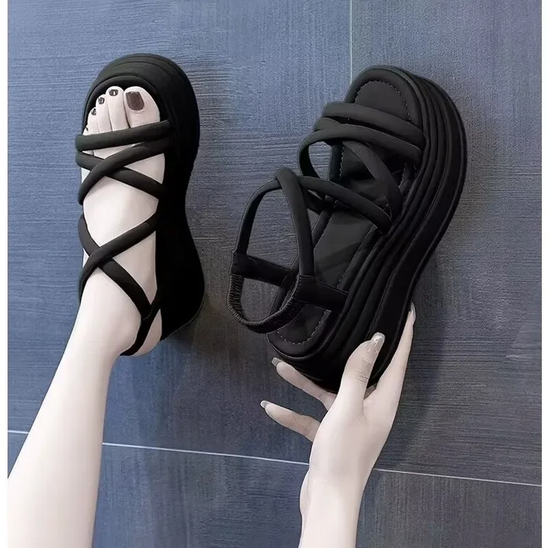 Fashion Cross Strap Wedge Heel Sandals Woman Summer Chunky Platform Slingbacks Women Slippers Thick Bottom Slides Flip Flops