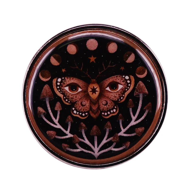 Fantasy Mushrooms Collection Enamel Pin Mushroom Yoga Skull Moon Moth Amanita Brooch Magical Forest Jewery Wizard Accessory