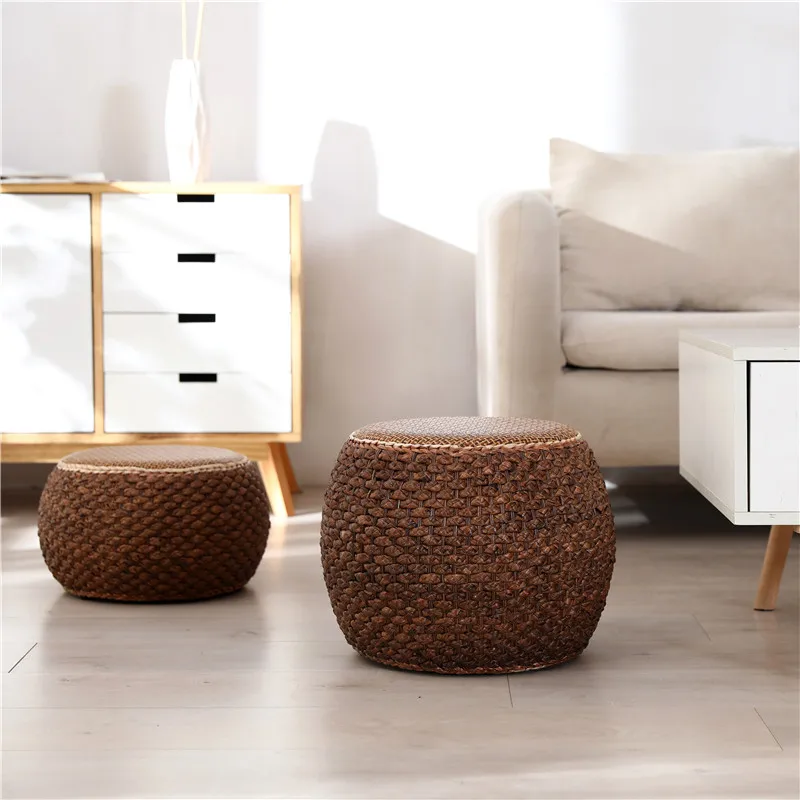 Round Wicker Ottoman Footstool Rattan Stool Floor Accent Seating Home Decor Piece for The Contemporary Home Balcony Garden