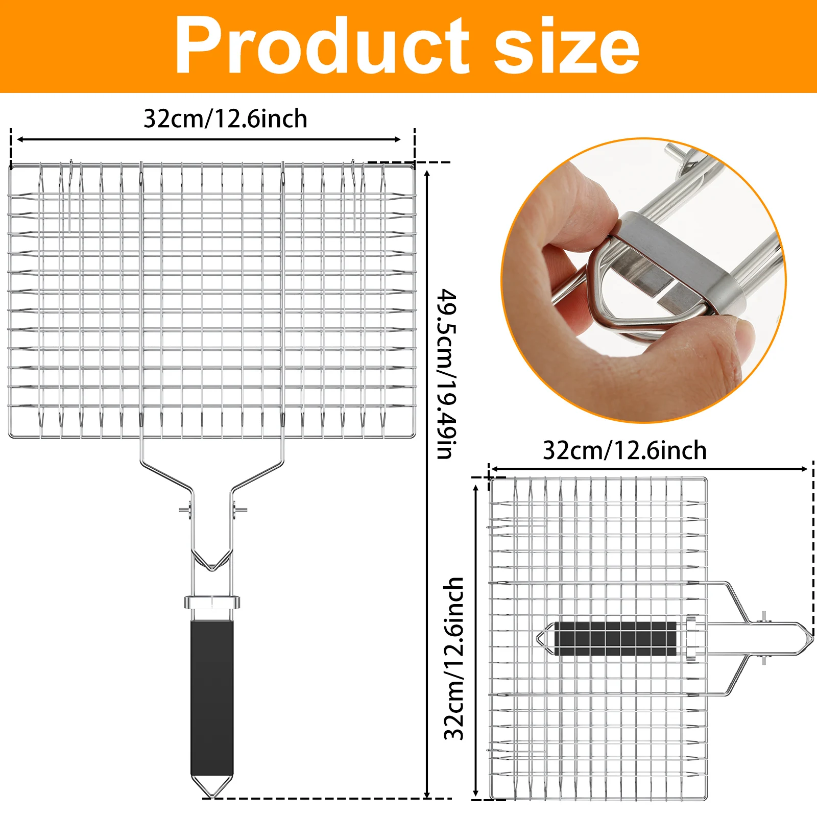 Stainless Steel Grill Basket with Easy Open/Close Lid Portable BBQ Grill Basket with Foldable Handle Large Capacity Grilling