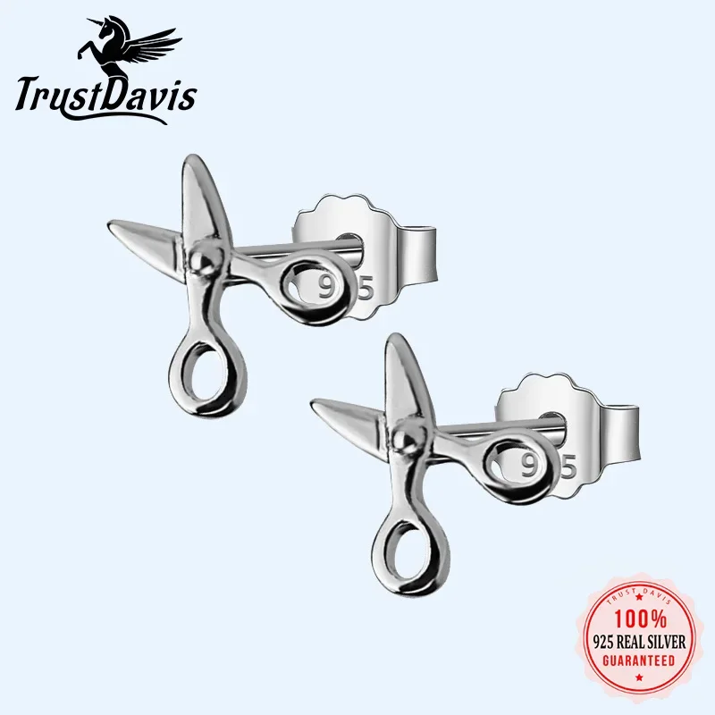 Trusta Ohrstecker aus 100 % 925er-Sterlingsilber, modisch, niedlich, kleine Scheren-Ohrstecker,