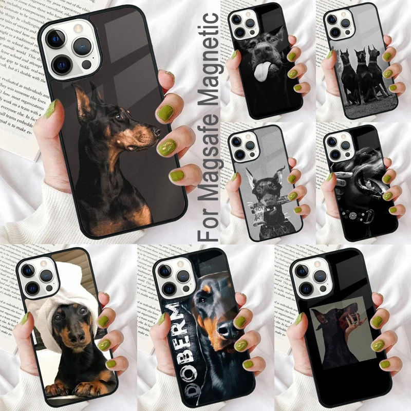 Doberman Pinscher Dog Magnetic Soft Phone Case for iPhone 16 Promax 15 Pro 13 14 Plus 11 12 Mini MagSafe Coque