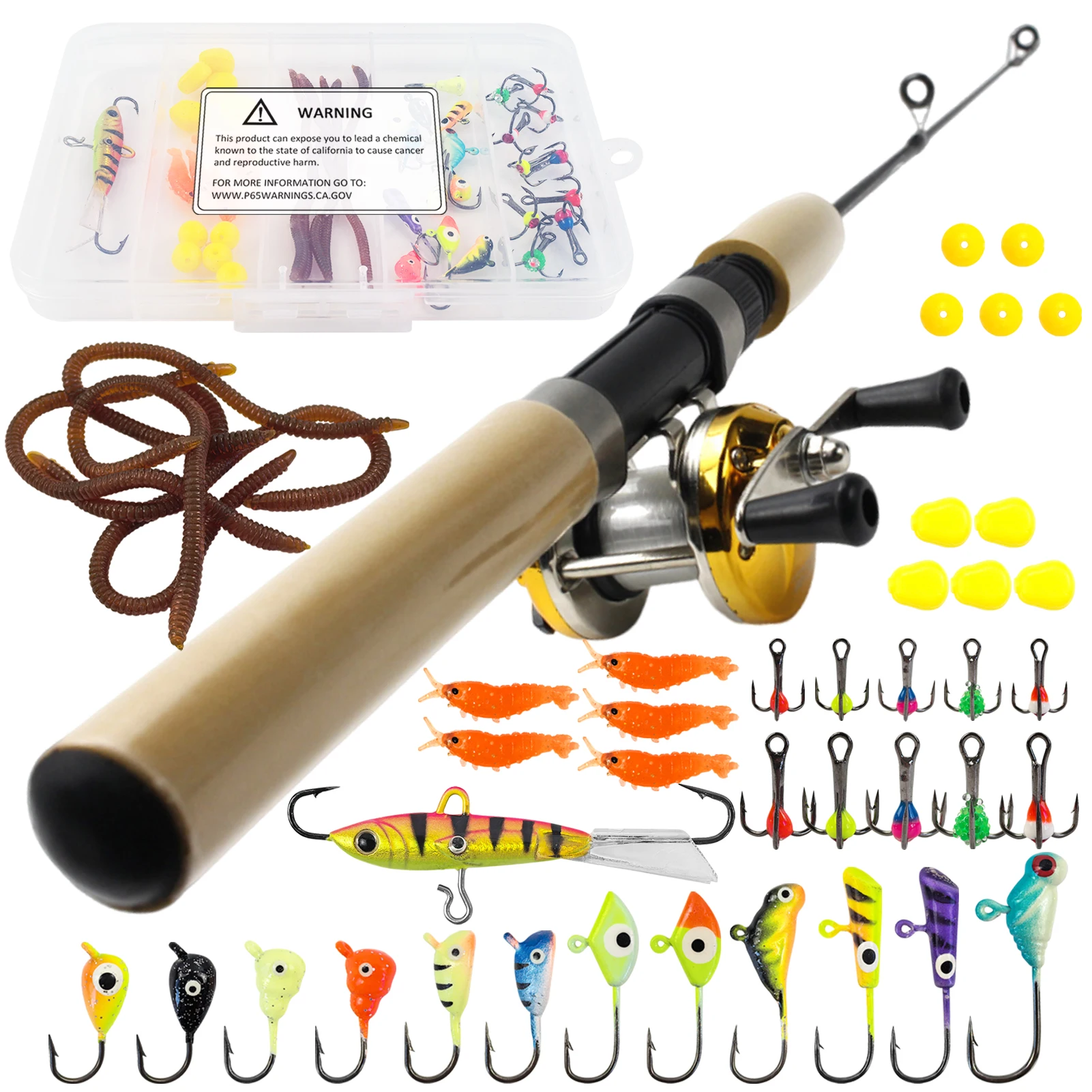 FREE FISHER Kit pesca en hielo: caña telescópica en tramos y anzuelos - imagen 3