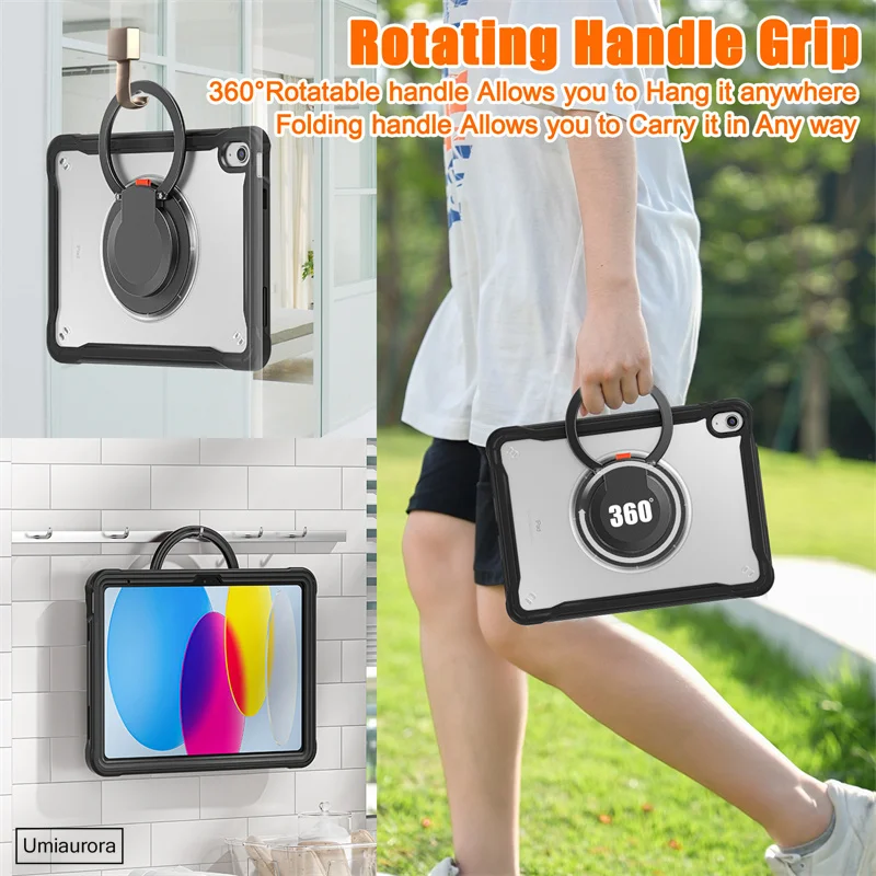 For IPad 7th 8th 9th 10.2 10th Gen 10.9 Air2 Pro 9.7 inch Tablet Case Rotation Hand Ring Stand Strap Kids Shockproof Cover Funda