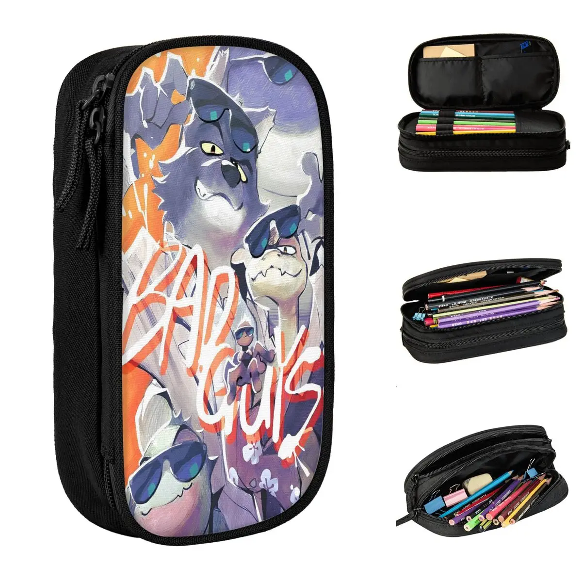 2025 كارتون The Bad Guys فيلم مقلمة مقلمة حامل قلم للطلاب حقيبة تخزين كبيرة طالب مدرسة الهدايا القرطاسية