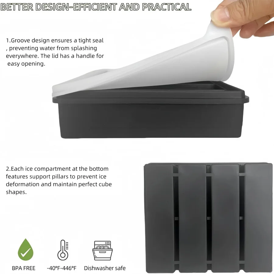 4-Cavity Silicone Ice Cube Tray With Lid, Large Rectangular Ice Pop Mold, Suitable For Bottles, Stackable Freezer Trays, Creativ
