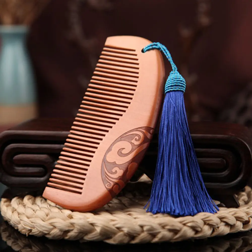 Double Natural with Peach Vintage No-static Wide Sandalwood Wooden Hair Comb Massage